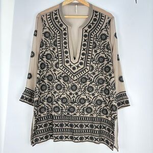 Free People Mauve Sheer Embroidered Tunic Blouse